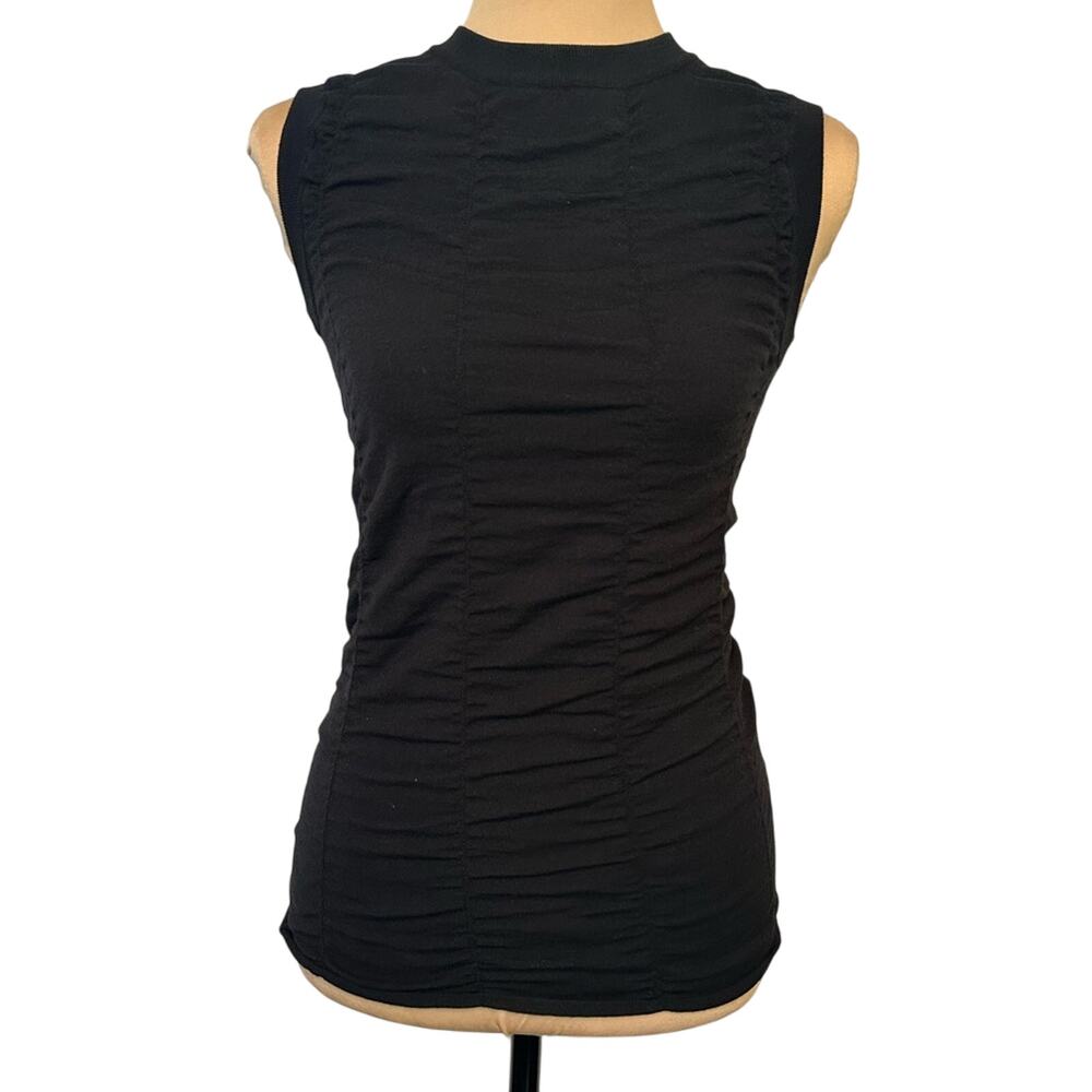 The Row Ruched Sleeveless Mock Neck Top XS Chic Stretchy Tank Black Wool blend